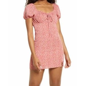 BP Mini Dress with tie front pink multi floral Size Medium Scoop Neck Feminine